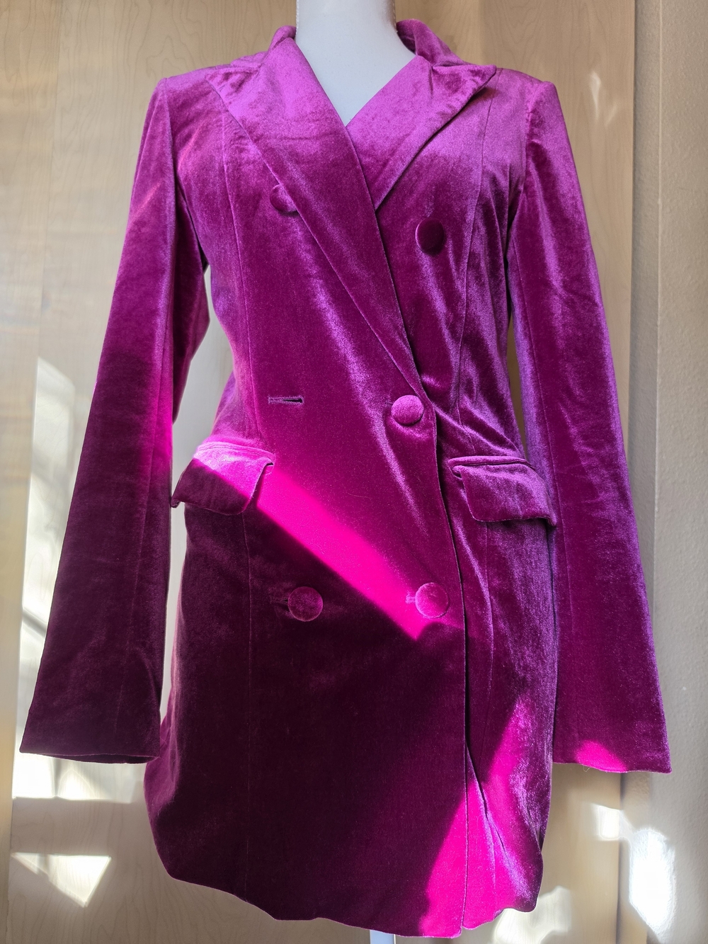 Forever 21 Magenta Velvet Blazer Dress Double Breasted Large